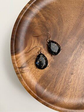 4/$15 Black Gold Foil Scrape Acrylic Teardrop Dangly Earrings